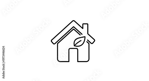 Eco friendly house icon with leaf symbol, sustainable living concept