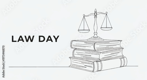 Law Day, legal books, scales of justice, law symbols, illustration
