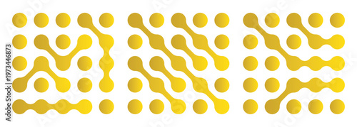 Diagonal metaball connected circles shape. Abstract nerve cell dots or computer nano net. Pattern of Golden metaballs isolated on white background. Metaball dot icon symbol set Set color metaballs set