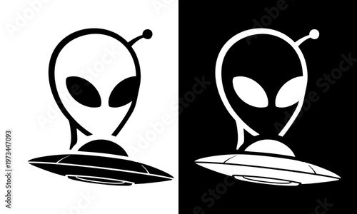 An alien emerges from a spaceship in a dark and mysterious scene.