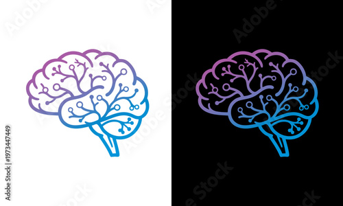 A colorful illustration of a human brain on white and black backgrounds