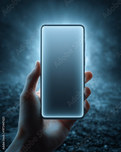 Smartphone in hand on abstract dark background. 3D Rendering