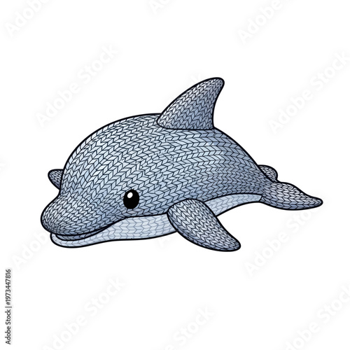 Illustration of a Knitted Dolphin Toy with Detailed Texture.