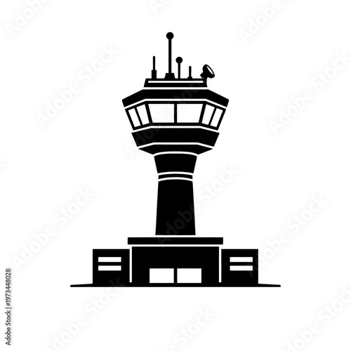 Iconic Silhouette of an Air Traffic Control Tower: A Stylized Representation of Aviation Guidance and Airport Operations, Essential for Air Safety and Flight Management.