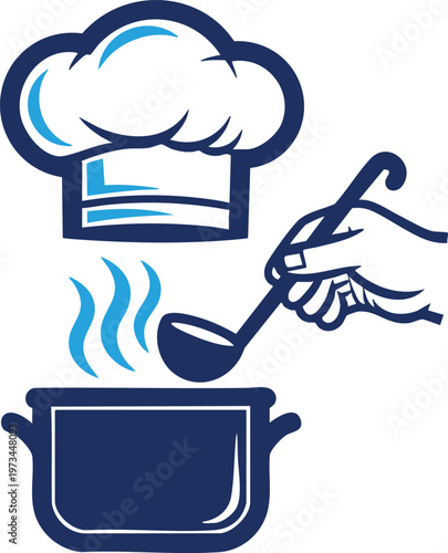 A creative illustration depicting a chef stirring a pot with steam rising, symbolizing culinary arts and cooking expertise