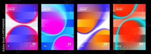 Set of Abstract Posters. Vibrant gradient stains and stripes. Bright blurred colors for creative graphic design. Vector illustration.	