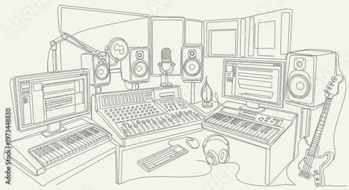 Sound engineer workstation with equipment.