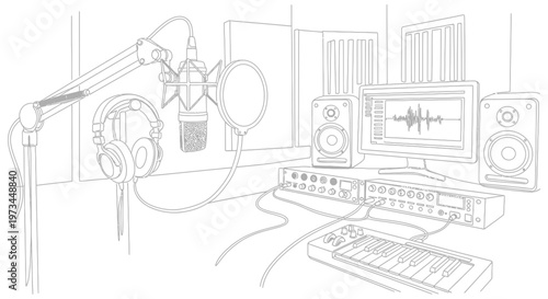 Music Production Studio Recording Equipment Setup.