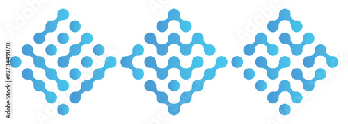 Diagonal metaball connected circles shape. Abstract nerve cell dots or computer nano net . Pattern of Blue metaballs isolated on white background. EPS 10.