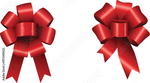 Two intricately tied red gift bows with a festive and elegant appearance