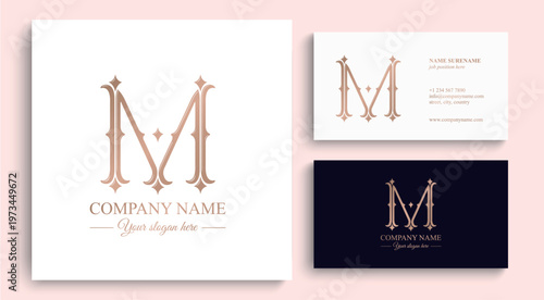 Letter M logo monogram in classic serif style with subtle decorative elements. Clean logotype for personal branding, corporate identity and premium design.