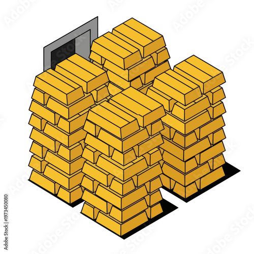Isometric Stacks of Gold Bars in a Vault.