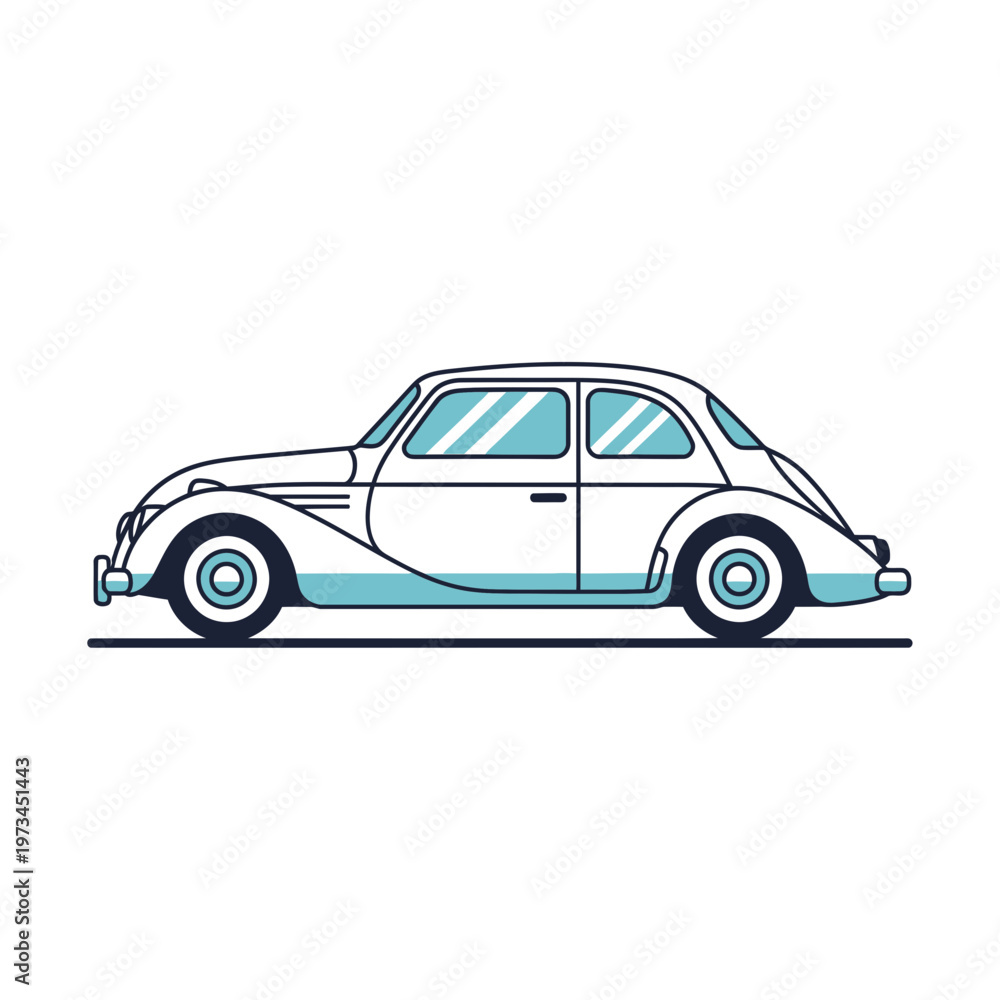 Naklejka premium White vintage car illustration on a plain background.