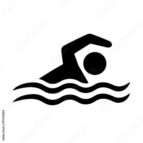 Icon representing a swimmer in water, symbolizing recreational swimming, competitive swimming, water sports, aquatic activities, and the concept of swimming as exercise and leisure for health and fitn