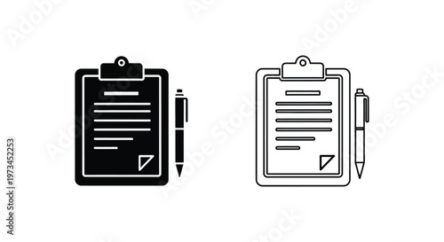 Clipboard with pen icons, checklist and document symbols Vector