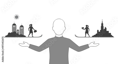 Work Life Balance Concept, Character Illustration Balancing Career and Personal Lifestyle on Scales