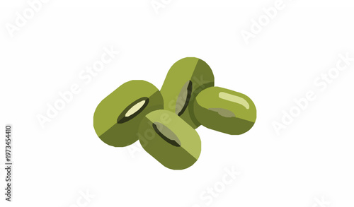 Minimal mung bean vector illustration with geometric green legumes isolated on white