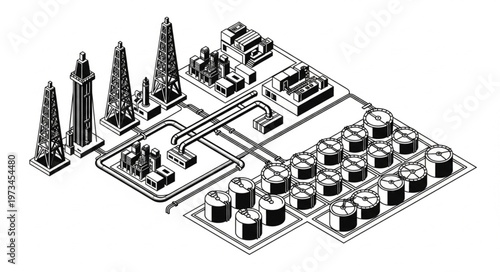 Large industrial oil refinery complex with multiple storage tanks.