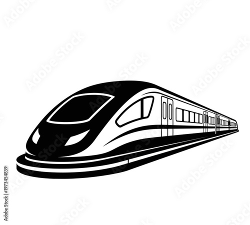 Sleek High-Speed Train Illustration in Black and White.