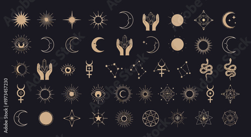 Mystical Icons Collection for Spiritual Exploration, Digital Art, Dark Background, Artistic View