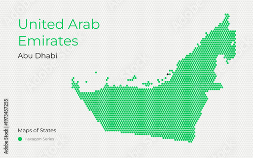Hexagon Grid UAE Map and Abu Dhabi Capital in Tech Style