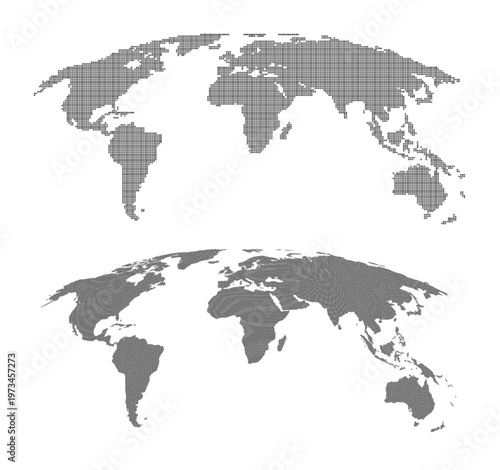 Map of planet Earth isolated on a white background. Flat Earth with dots.