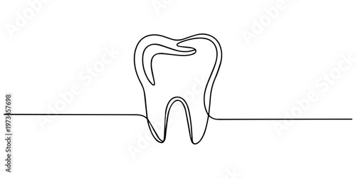 Dental tooth one line drawing minimalist editable vector icon, Continuous one line drawing of teeth icon vector. dental health and wellness symbol. vector illustration. Drawing Dental Cavity Decay Ora