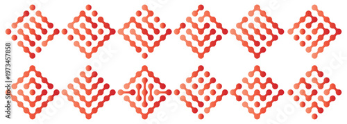 Big set of Pattern of red metaballs isolated on white background. Modern geometric shapes of liquid connected drops. Vector illustration. EPS 10.