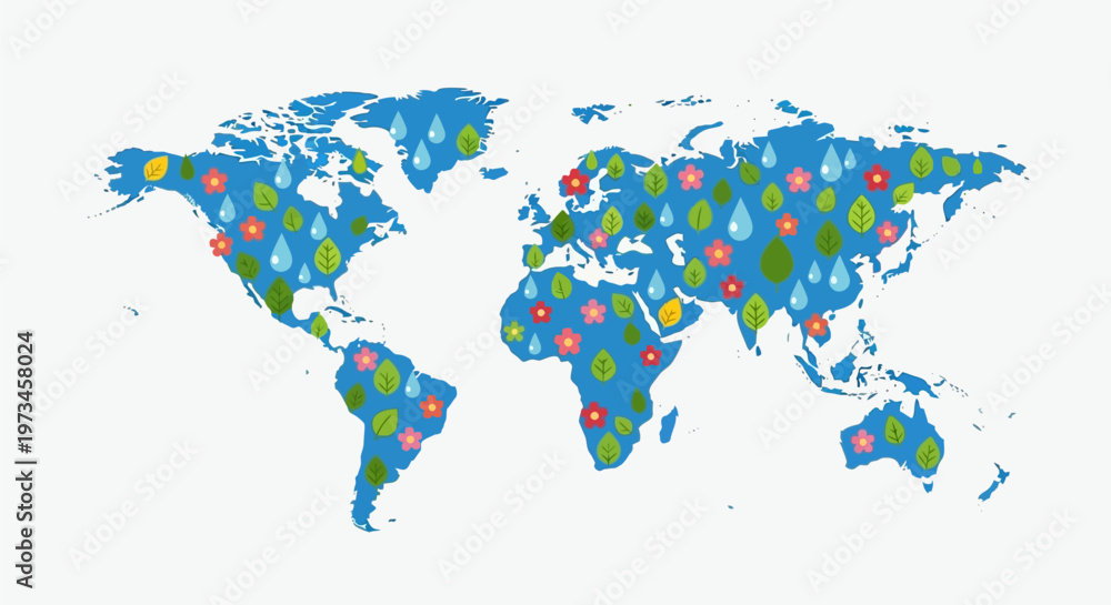 Fototapeta premium World map with colorful location pins and drop shapes.