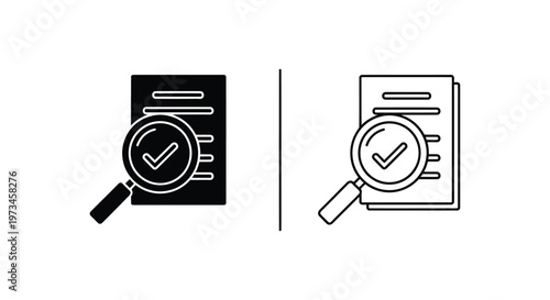 Magnifying Glass Icons for Document Verification and Approval Vector