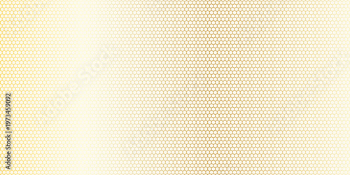 Golden hexagon pattern. Honeycomb background with mosaic texture. Yellow disco tiles, sparkle cells, glitter hex grid. Vector seamless wallpaper with bee comb structure. Template for party backdrop.