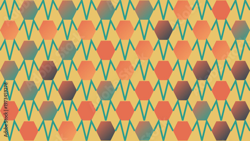 Geometric Pattern: A captivating geometric pattern of colorful hexagon tiles and zigzag lines, providing a sense of depth and visual interest.