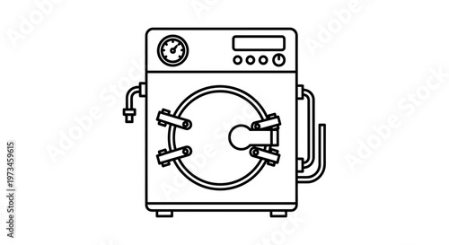 Autoclave Sterilizer Machine Icon, Medical Equipment Line Art