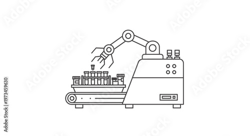 Automated Robotic Arm in Laboratory Handling Test Tubes on Conveyor Belt
