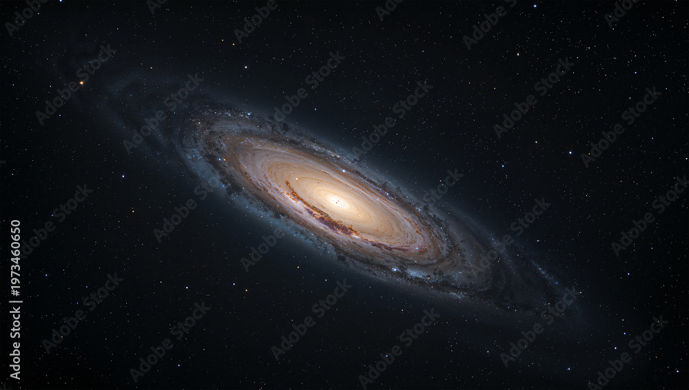 Obraz premium 壮大な宇宙背景素材として使える斜めの渦巻銀河写真