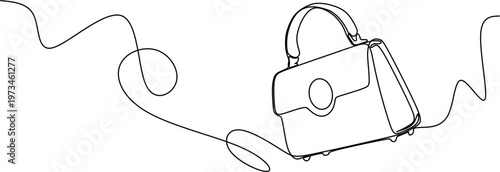 Minimalist one line drawing of a vintage woman's handbag, elegant fashion accessory vector illustration.