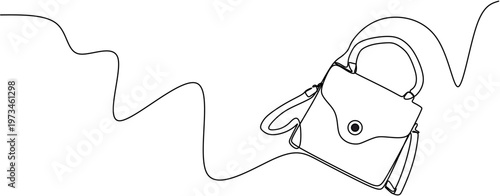 One line drawing of a stylish woman's handbag, minimalist fashion accessory vector illustration.