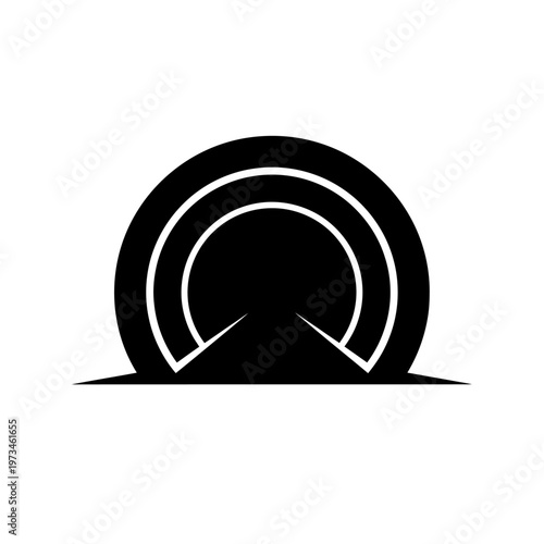 Abstract Black and White Geometric Shape with Circular and Triangular Elements.