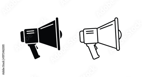 Megaphone icons, loudspeaker symbols, announcement signs Vector