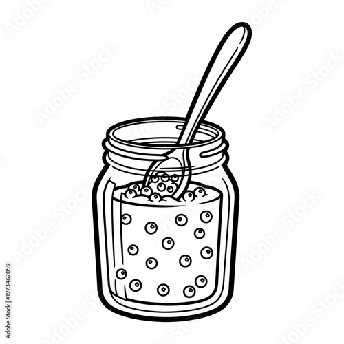 Line art blueberry jam isolated on white 