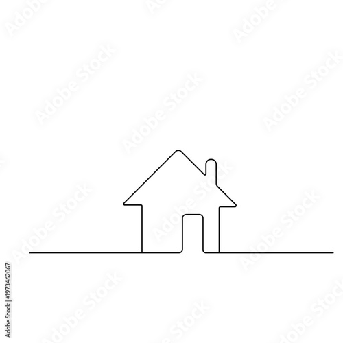 House continuous one line drawing on white background
