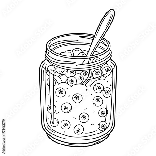 Line art blueberry jam on white 
