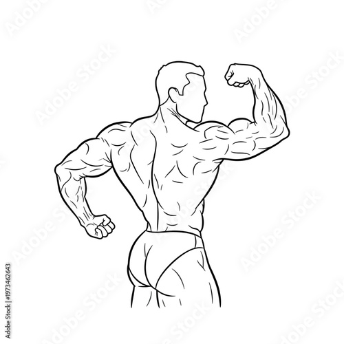 Line art bodybuilder on white background 