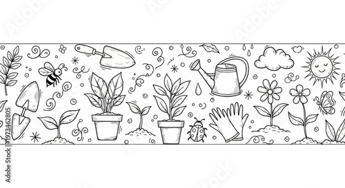 Gardening Inspiration, Plants and Tools, Home Garden, Illustration, Nature, Creative Viewpoint, Floral Concepts