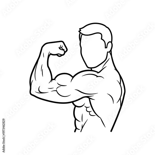 Line art bodybuilder on white 