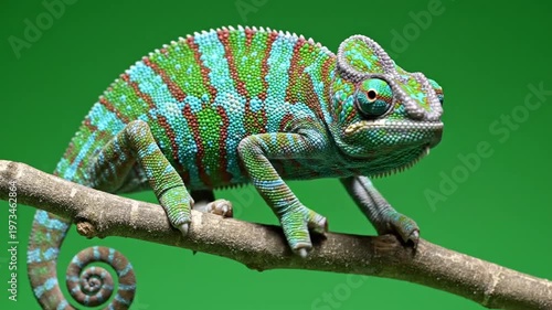 Colorful Chameleon on a Branch.