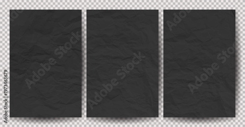 Set of black clean crumpled papers