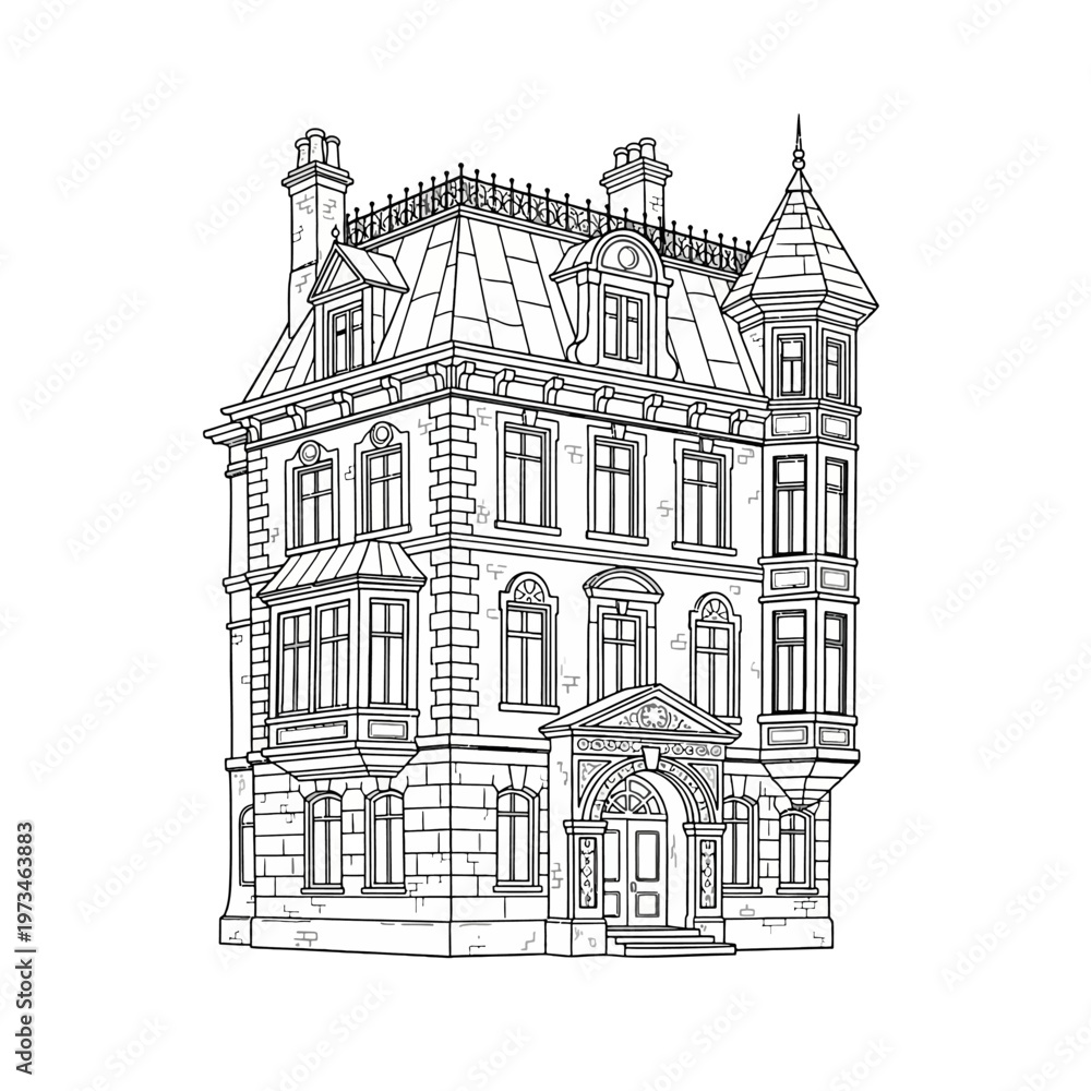 Obraz premium Line art old building vector illustration 