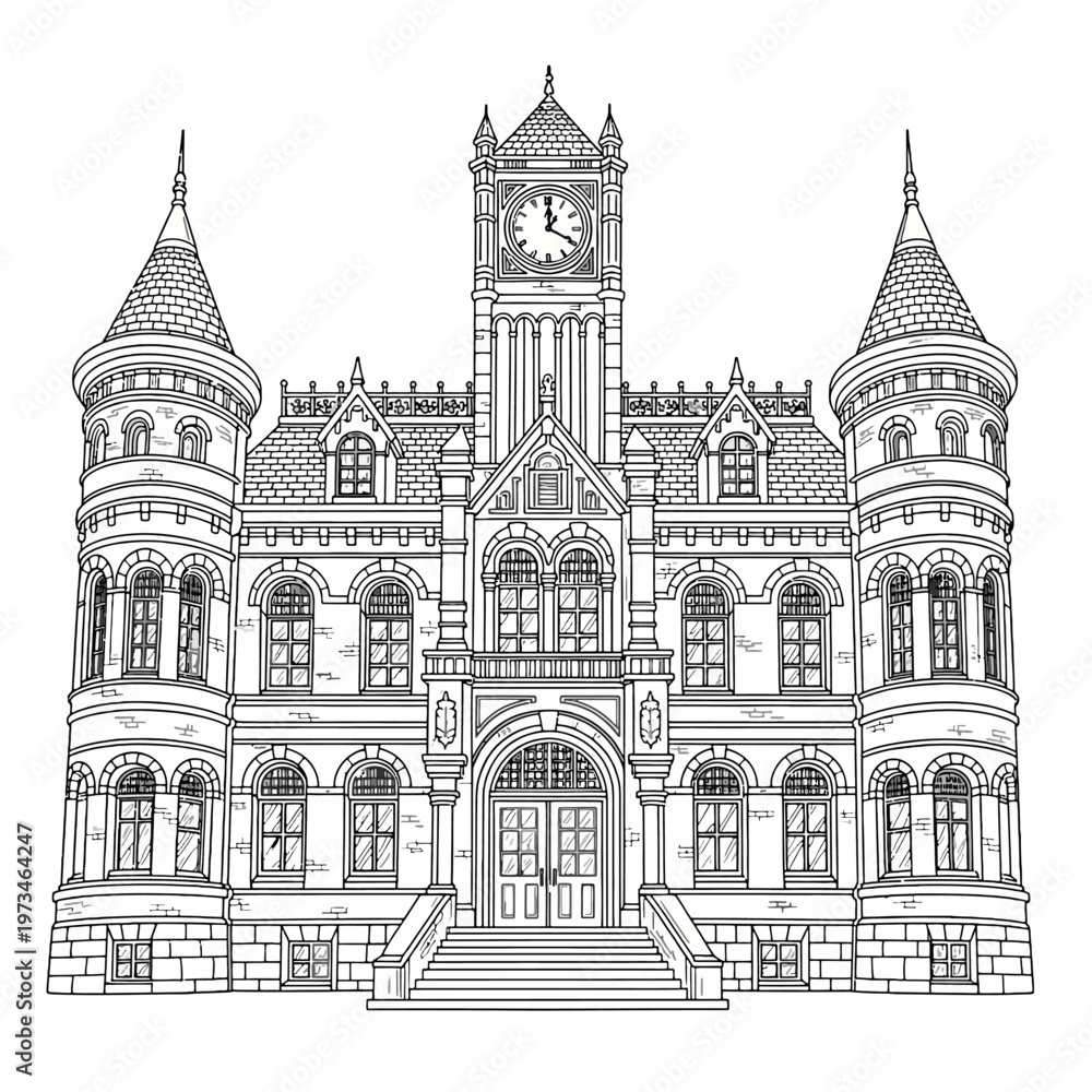 Obraz premium Line art old building on white 