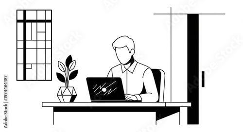 Man working at laptop focused on screen.